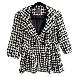 FOREVER 21 Black and White Houndstooth Pea Coat Medium